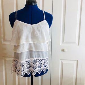 White layered blouse with lace detail